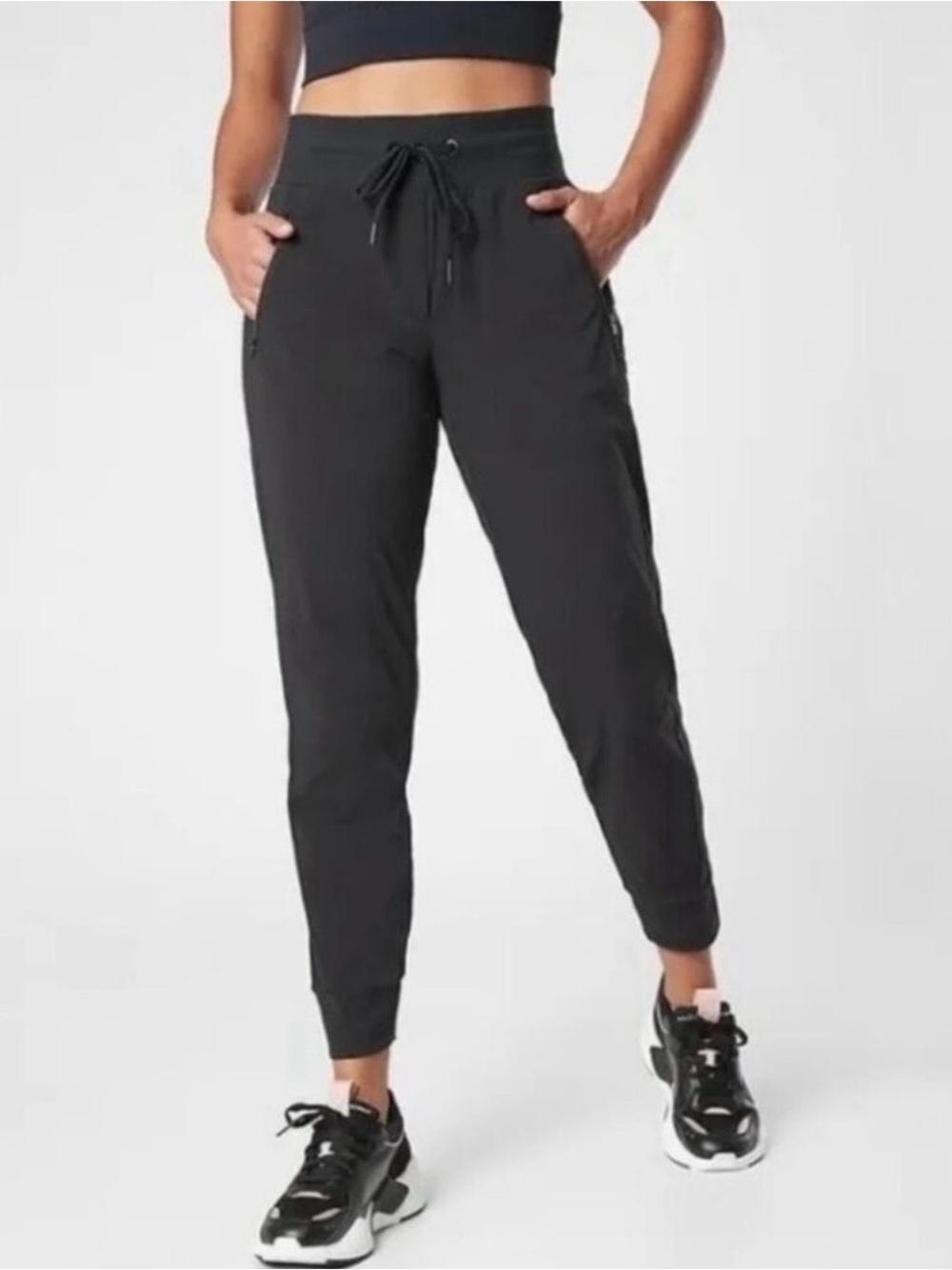 Athleta Trekkie North Jogger Textured Black High Rise Zip Pockets Size 16